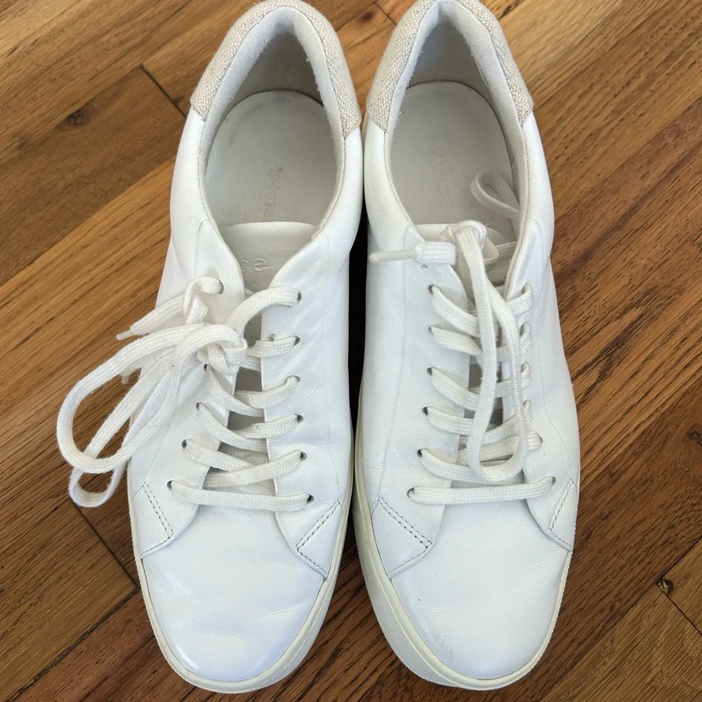 Vince Benfield Leather Platform White Sneaker Size 8 - Picture 3 of 9